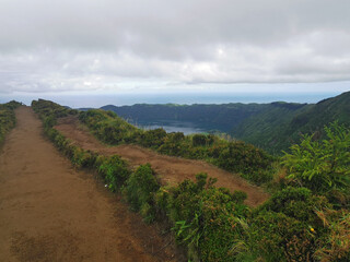 muddy path on cidade lakes on the azores islands