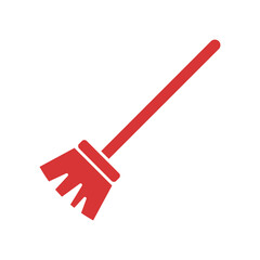 Broom vector icon. Red symbol