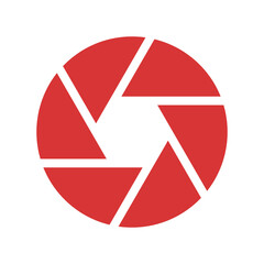 Camera objective vector icon. Red symbol