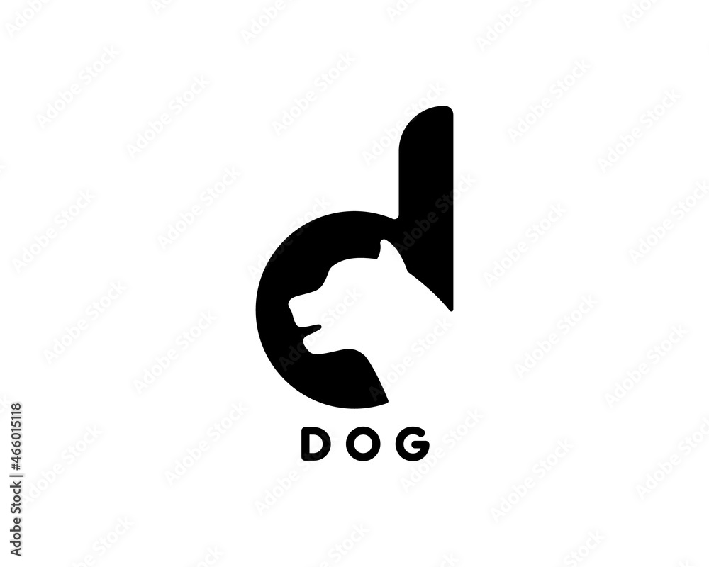 Poster abstract, black and white unique and handmade idea dog logo design with concept of letter lowercase 