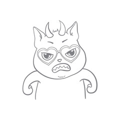 Vector cute cat illustration. Hand drawn Stylish kitten art. Doodle Kitty in glasses. Cartoon animal isolated on white.