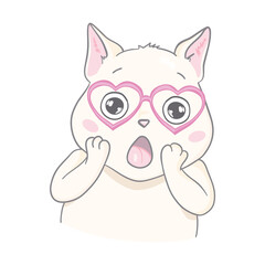 Fototapeta premium Vector cute cat illustration. Hand drawn Stylish kitten art. Doodle Kitty in glasses. Cartoon animal isolated on white.