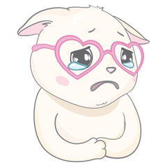 Vector cute cat illustration. Hand drawn Stylish kitten art. Doodle Kitty in glasses. Cartoon animal isolated on white.