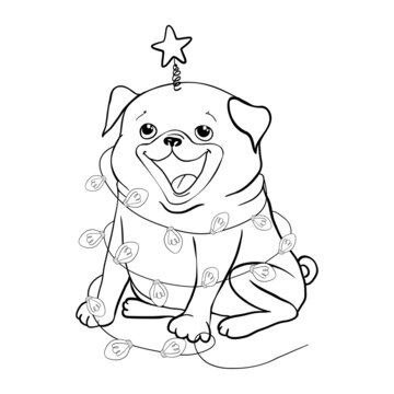 Cute pug. Portrait of dog in sketch style. Hand drawn vector illustration.