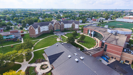 Aerial over college campus Indiana Tech in Indiana