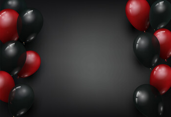dark background with red and black balloons in a realistic style. Vector illustration on a masculine theme, birthday, sale or template for black friday. Concept.