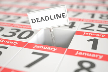 DEADLINE plate on December 31 in a calendar, 3d rendering