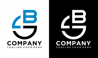 Initial letters SB circle shape monogram black and blue simple logo design vector template on a black and white background.
