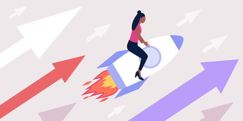 Character is flying on a rocket