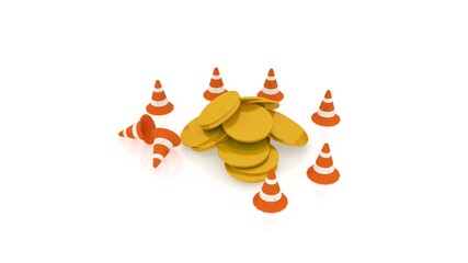 3d illustration gold coins with traffic corn concept
