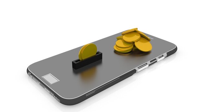 3d illustration gold coind mobile phone money saving concept
