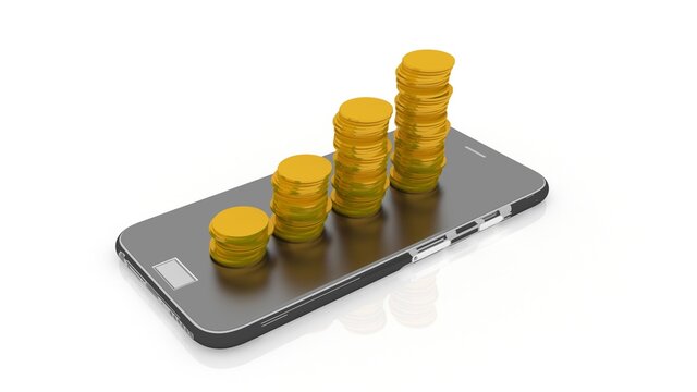3d illustration gold coind mobile phone money saving concept
