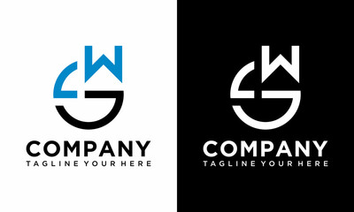 Initial letters SW circle shape monogram black and blue simple logo design vector template on a black and white background.
