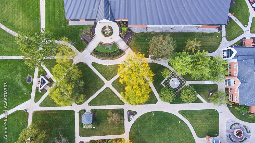 Wall mural Aerial of landscaping and sidewalks through campus in midwest America - Wall murals