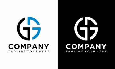 Initial letters GG circle shape monogram black and blue simple logo design vector template on a black and white background.
