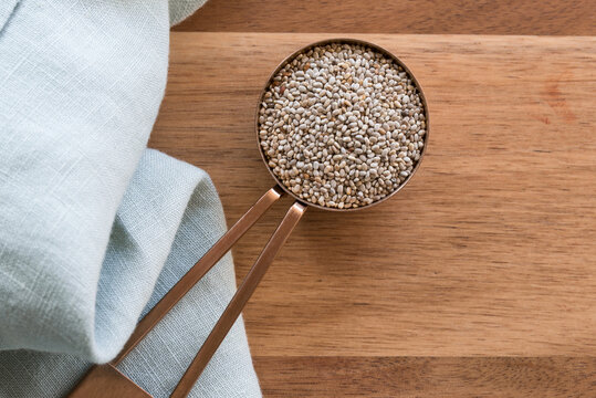 White Chia Seeds in a Measuring Spoon
