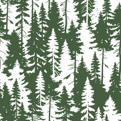 Fototapeta premium Seamless vector pattern with pine tree silhouettes. Perfect for textile, wallpaper or print design. 