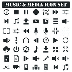 music, sound and multimedia icon set black series