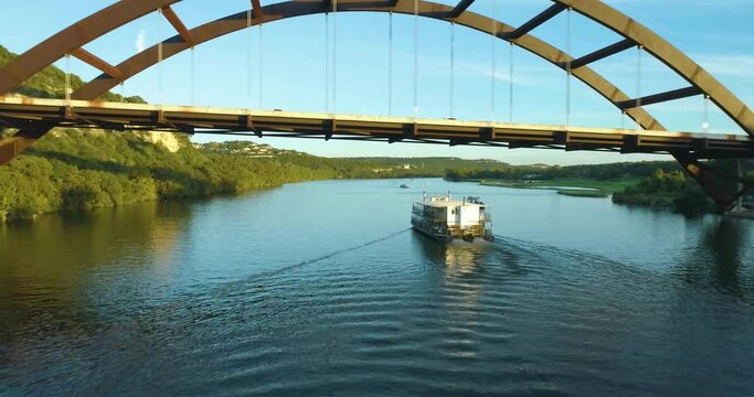 Pennybacker Bridge Flyover 360 Bridge in Austin Texas on Colorado River (Aerial Drone View in 4k)