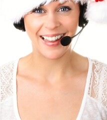 receptionist with headphone calling a customer on line stock photo