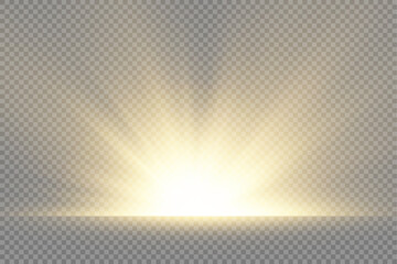 Sun explosion, yellow glow lights sun rays. © ANATOLII