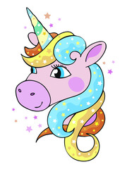 cute unicorn with shiny hair
