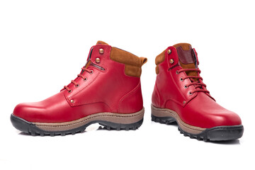 Men's leather boot in various colors on a white background.