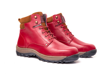 Men's leather boot in various colors on a white background.