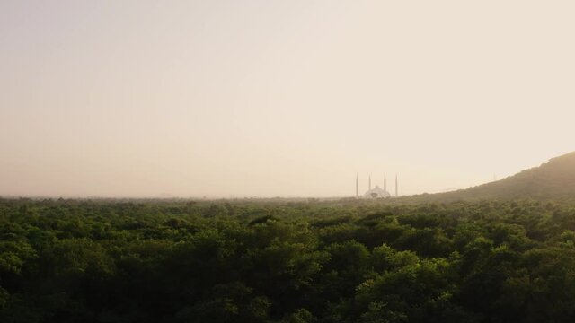 Aerial view of  Faisal mosque from margalla hills, Islamabad,Pakistan