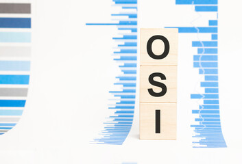 osi sign on wooden cubes concept, wooden cubes. - obrazy, fototapety, plakaty