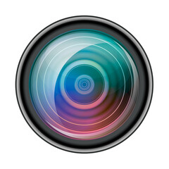 Realistic camera photo lens with aperture on white