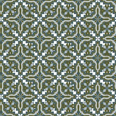 Geometric green seamless pattern black on white background