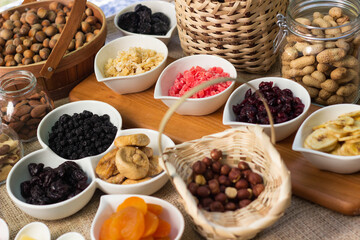 Dried fruits and nuts in the bowl