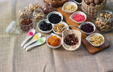 Dried fruits and nuts in the bowl
