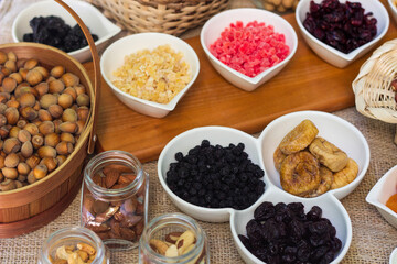 Dried fruits and nuts in the bowl