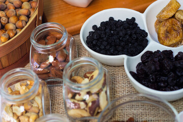 Dried fruits and nuts in the bowl