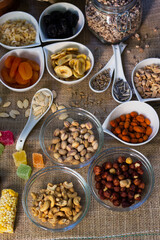 Dried fruits and nuts in the bowl