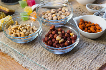 Dried fruits and nuts in the bowl