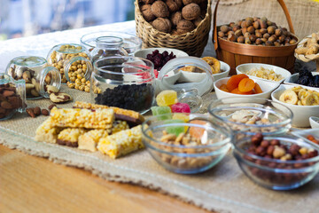 Dried fruits and nuts in the bowl