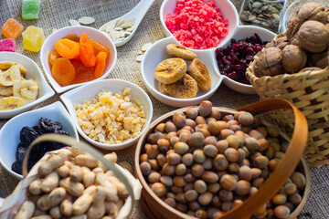 Dried fruits and nuts in the bowl