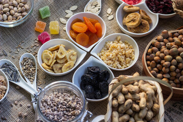 Dried fruits and nuts in the bowl