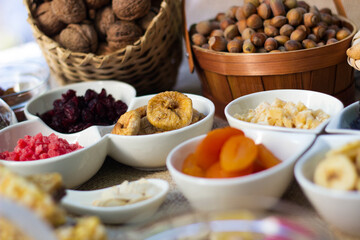 Dried fruits and nuts in the bowl