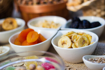 Dried fruits and nuts in the bowl