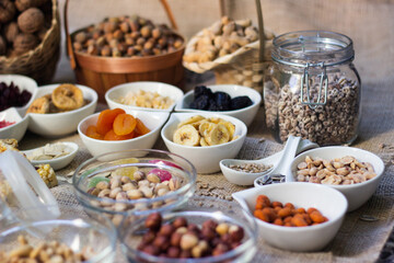Dried fruits and nuts in the bowl