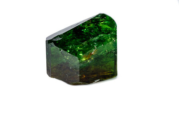 Macro mineral Chrome Dravite Tourmaline on a white background