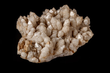 Macro Mineral Snow quartz Crystals on Black Background
