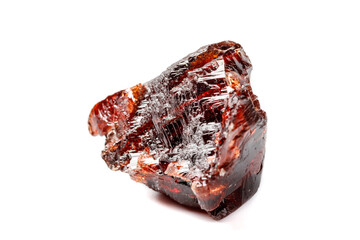 Macro mineral stone Garnet Spessartine on a white background