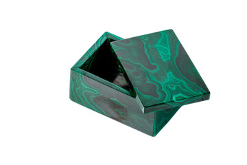 macro.malachite boxes on white background
