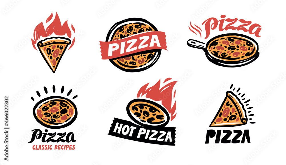 Wall mural pizzeria logos, labels. italian cuisine restaurant of cafe. set of vector badges with pizza