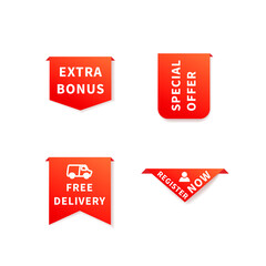 Bright red promotional badge stickers with shadow for internet commercial